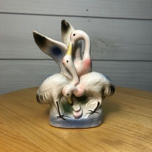 Flamingos Ceramic Figurine Hand Painted Wings Out